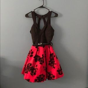 Red floral formal dress